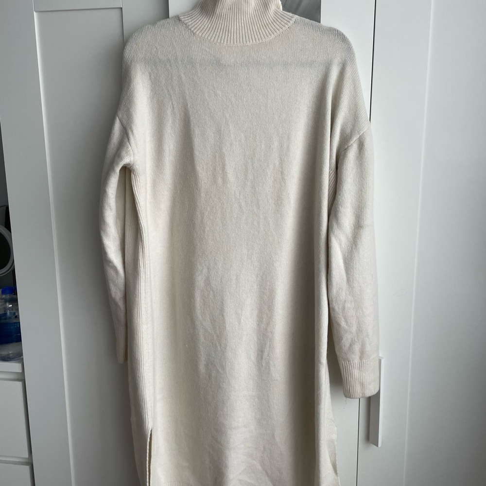 Elegant Cream Turtleneck Sweater Dress